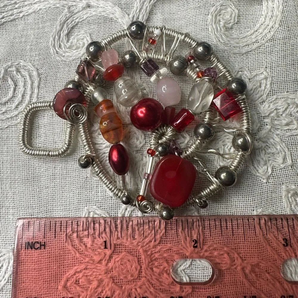 Red Glass Bead Hand Wire Wrapped Pendant - Picture 2 of 2